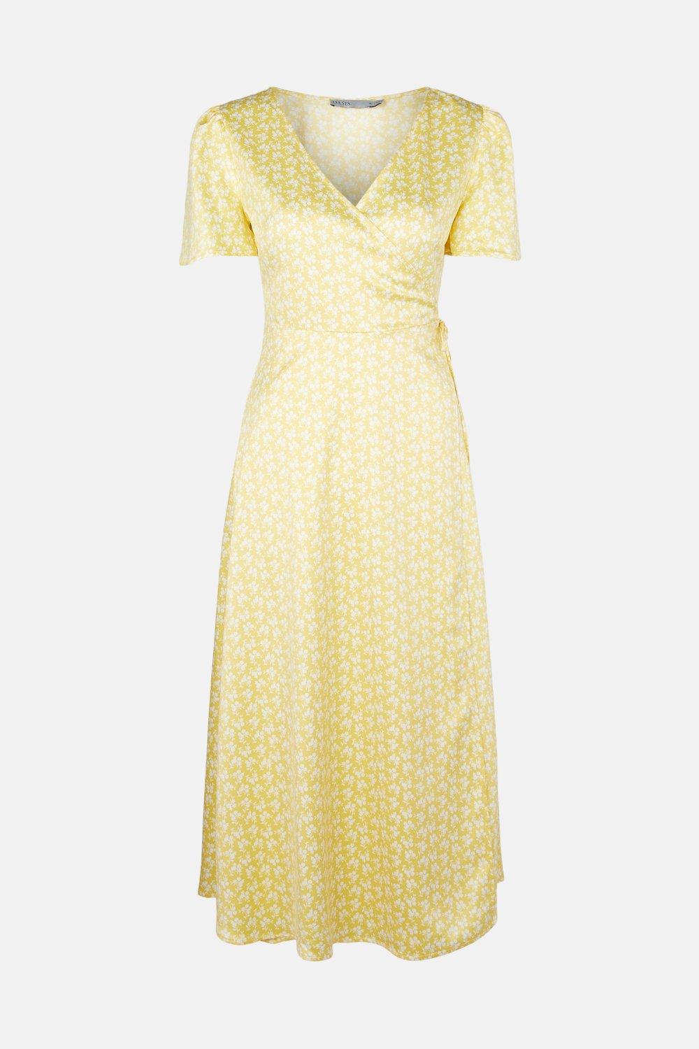 Yellow Floral Wrap Midi Dress | Oasis